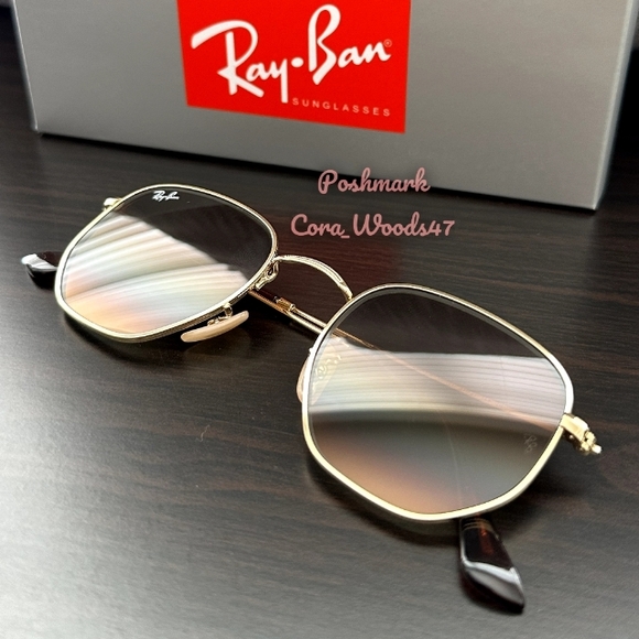 RayBan Hexagonal Gradient Brown Lenses RB3548N Gold Frame Unisex New - Picture 6 of 17
